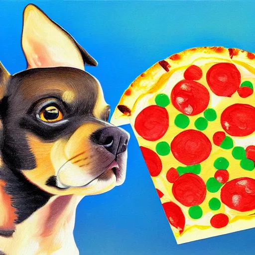 Image similar to abstract painting of a Chihuahua and pizza