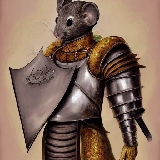 Image similar to a mouse wearing a conquistador's suit of armor and sword, fantasy, concept art, portrait, Renaissance, oil painting, Baroque