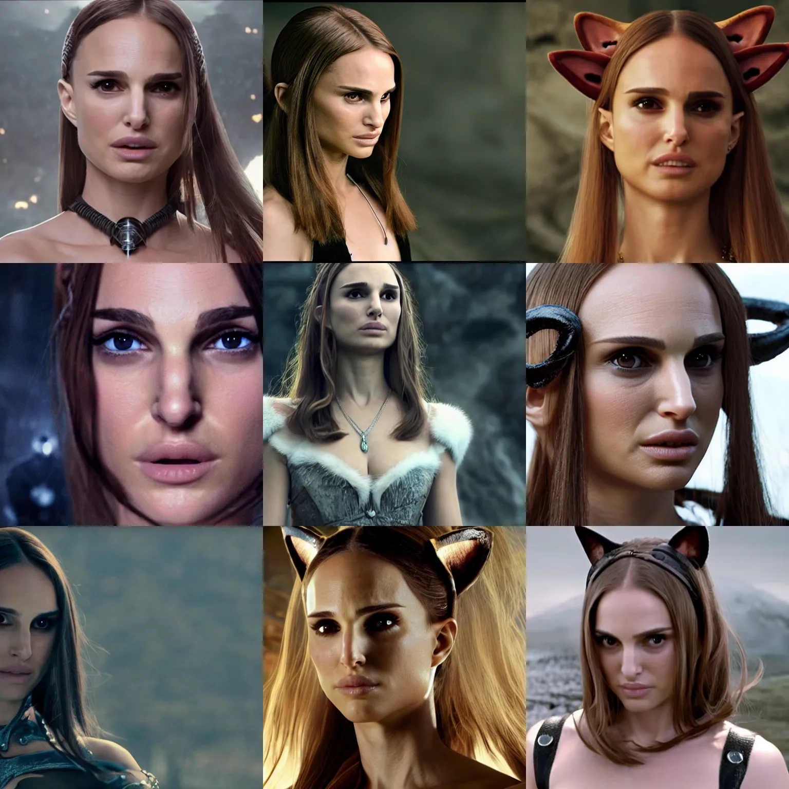 Prompt: high-resolution photo of catgirl Natalie Portman (youthful, symmetrical features, cat ears on top of head) in Elden Ring the movie scene, 8k