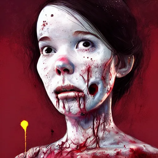 Image similar to head portrait of fresh faced young adult sugarcubes bjork as a zombie, 7 days to die zombie, gritty background, fine art, award winning, intricate, elegant, sharp focus, cinematic lighting, digital painting, 8 k concept art, art by michael hussar, art by brom, art by guweiz and z. w. gu, 8 k