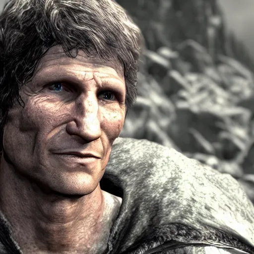 Prompt: todd howard is an npc in skyrim, elder scrolls, 3 d