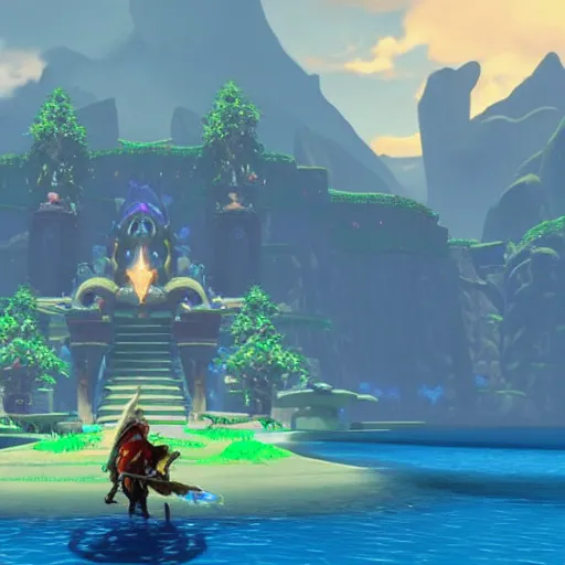 Image similar to “ a still the zora ’ s domain ( ocarina of time ) in breath of the wild ”