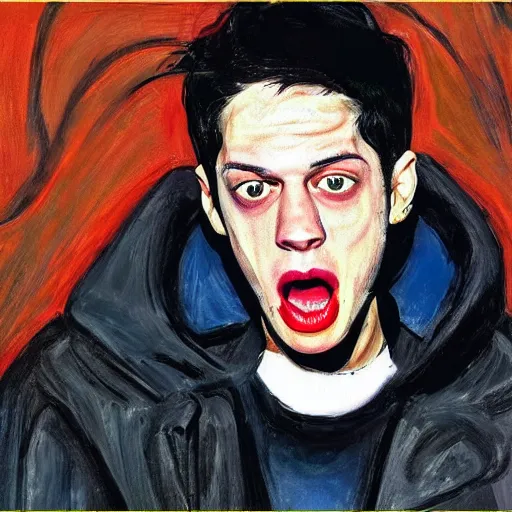 Image similar to Pete Davidson screaming in the style of Edvard Munch