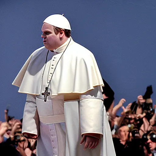 Image similar to chris farley dressed as the pope, 4 k