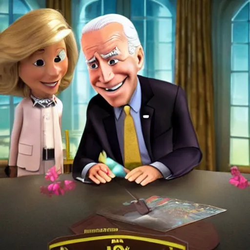 Image similar to a still from movie up crossover with the liar joe biden