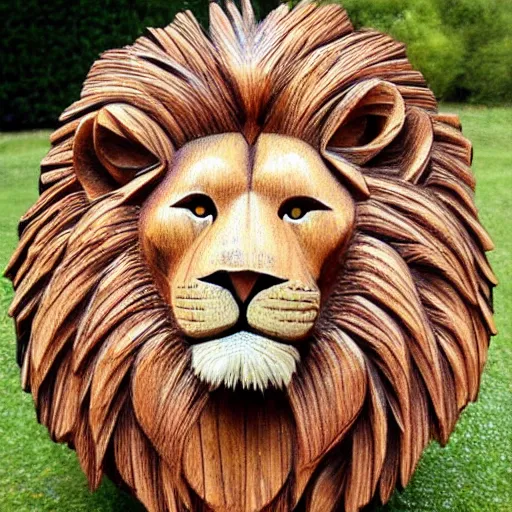 Prompt: lion made out of wood, detailed, realistic,