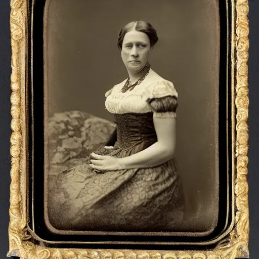 Prompt: victorian woman posing with an english mastiff. wet plate photography. fully framed