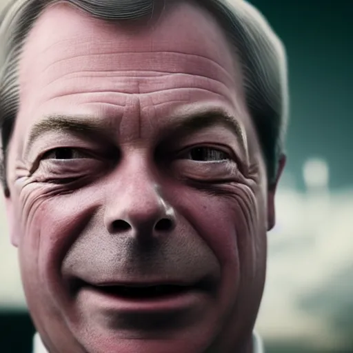 Image similar to nigel farage in skyrim splash art, movie still, cinematic lighting, dramatic, octane render, long lens, shallow depth of field, bokeh, anamorphic lens flare, 8 k, hyper detailed, 3 5 mm film grain