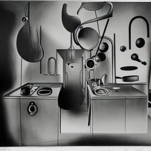 Image similar to kitchen, by yves tanguy