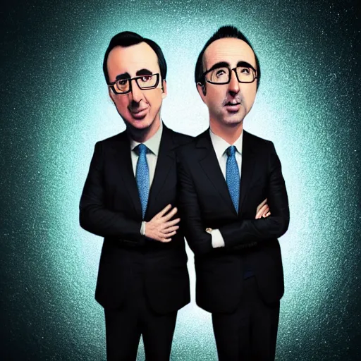 Prompt: john oliver and nicolas cage as siamese twins