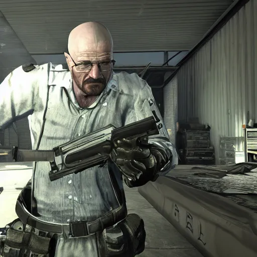 Prompt: walter white in call of duty, screenshot
