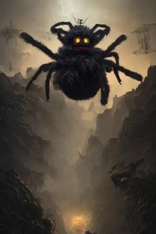 Image similar to a portrait of a giant furby spider by Greg Rutkowski, Sung Choi, Mitchell Mohrhauser, Maciej Kuciara, Johnson Ting, Maxim Verehin, Peter Konig, final fantasy , mythical, 8k photorealistic, cinematic lighting, HD, high details, atmospheric,