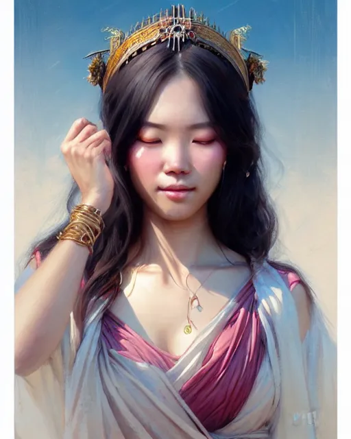 Image similar to a beautiful taiwan goddess with sundress with jewelry | | winter, realistic shaded, unpleasant face, good looking, fine details, realistic shaded lighting poster by greg rutkowski, magali villeneuve, artgerm, jeremy lipkin and michael garmash and rob rey