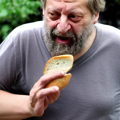 Image similar to Slavoj Zizek trying to eat a sandwich but it keeps disintegrating into both saliva and ideology before it gets to his mouth wearing a black t-shirt v-neck Dom Qwek igor wolski greg simpkins kirbi fagan alex heywood greg rutkowski john howe sergi brosa dave melvin sam nielson anthony sieben thomas duchek andree wallin adam adamowicz piotr kowalski bobby chiu jared nickerson jake souva marc sarmel goro fujita