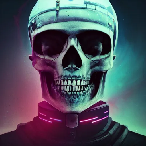 Image similar to portrait of a space pirate skull. intricate abstract. cyberpunk, vhs glitch. full face broken helmet. intricate artwork. nightmare fuel. terrifying. empty oxygen tank. by Tooth Wu, wlop, beeple, dan mumford. octane render, trending on artstation, greg rutkowski very coherent symmetrical artwork. cinematic, hyper realism, high detail, octane render, 8k, iridescent accents, black and white