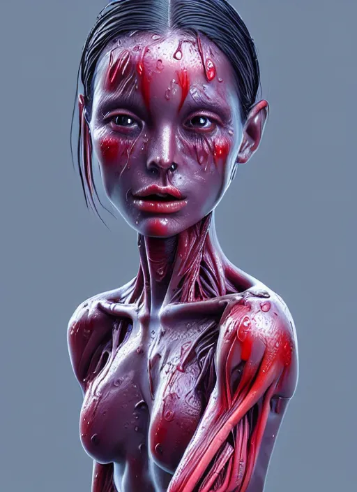 Image similar to a wet alien girl, perfect anatomical body, voluminous, high quality render, photorealistic digital painting, 3 d sculpture