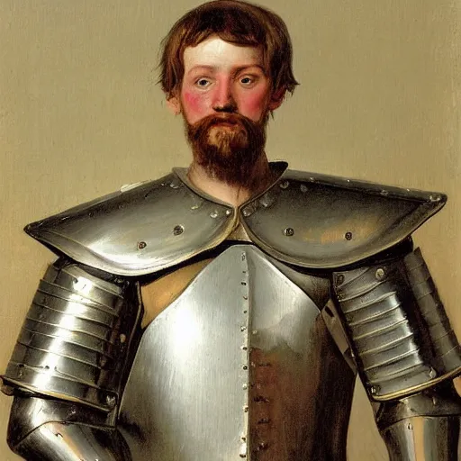 Prompt: ECU portrait of a proud knight wearing plate armor, by Charles Sillem Lidderdale, 4k, brilliant, painterly, realism