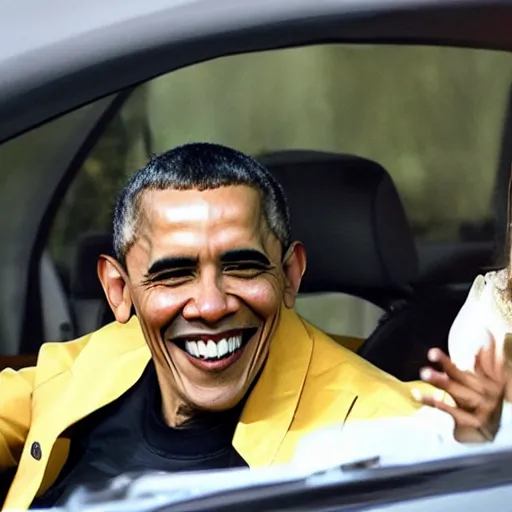 Prompt: obama driving lightning mc queen from disney