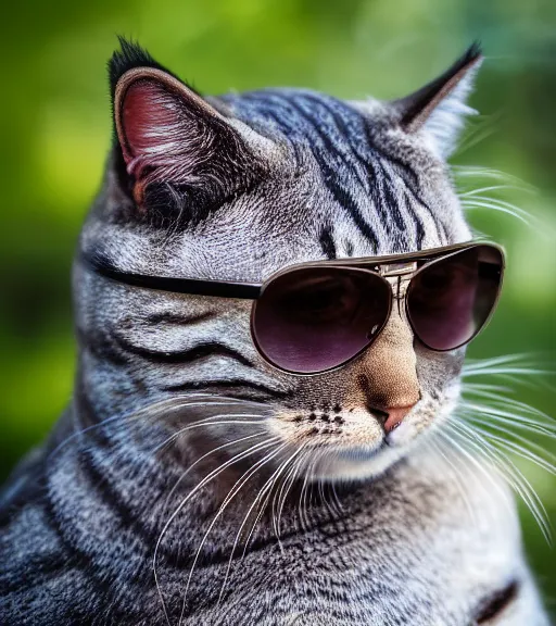 Image similar to award winning 5 5 mm portrait color photo of an admiral cat in full military outfit and aviators, in a park by luis royo. soft light. sony a 7 r iv