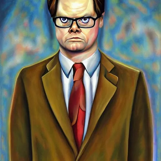 Image similar to A surrealistic painting of Dwight Schrute