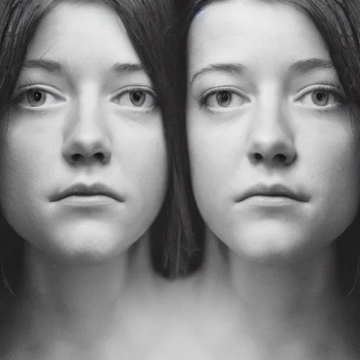 Image similar to a masterpiece portrait photo of a beautiful young women conjoined twins mary elizabeth winstead, symmetrical face