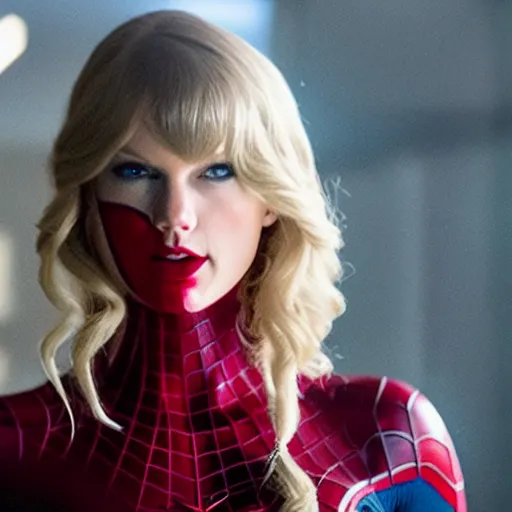 Prompt: cinematic still of taylor swift as gwen in the amazing spiderman ( 2 0 1 2 ), xf iq 4, f / 1. 4, iso 2 0 0, 1 / 1 6 0 s, 8 k, raw, dramatic lighting, symmetrical balance, in - frame