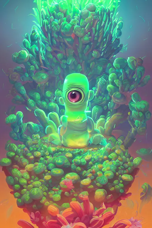 Image similar to roots cactus sushi cristal smurf ghost creature animal sushi cristal very big eye roots cactus elemental flush of force nature micro world fluo fishscale, behance hd by jesper ejsing, by rhads, makoto shinkai and lois van baarle, ilya kuvshinov, rossdraws radiating a glowing aura global illumination ray tracing hdr