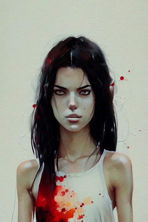 Image similar to a ultradetailed beautiful painting of a stylish woman with a white tank top, by conrad roset, greg rutkowski and makoto shinkai trending on artstation