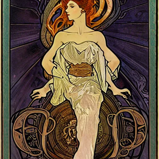 Image similar to lovecraftian protagonist by alphonse mucha