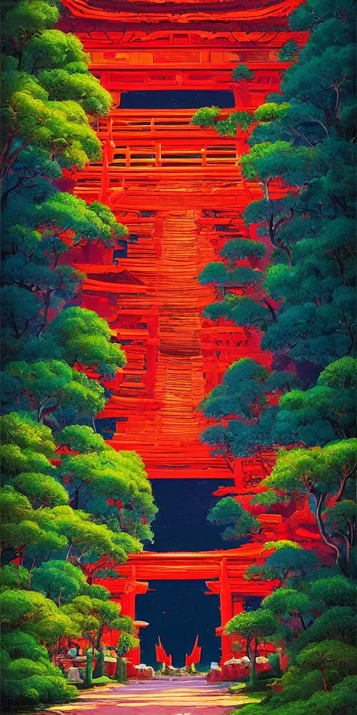 Prompt: the red torii gate!!! a highly detailed cinematic oil painting by roger dean and alena aenami, dynamic lighting