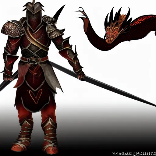 Image similar to character shet of a warrior with dragon armor
