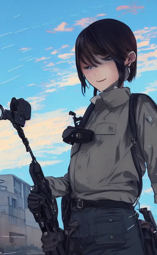 Prompt: anime style, gta 5, panoramic view of girl, searchlights in background, soldier clothing, short hair, hair down, symmetrical facial features, from arknights, hyper realistic, navy flags, extreme detail, detailed drawing, trending artstation, hd, blue eyes, realistic lighting, by alphonse mucha, greg rutkowski, sharp focus, backlit