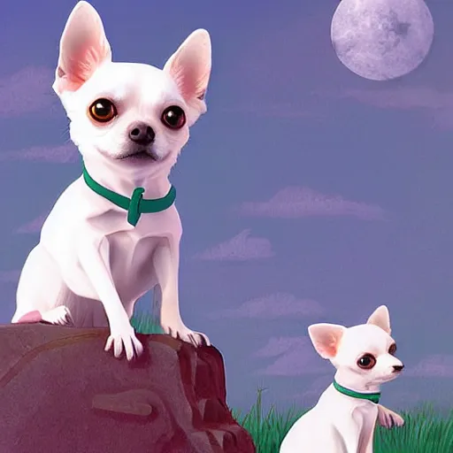 Prompt: white chihuahua cinematic composition, studio ghibli, digital art, cute