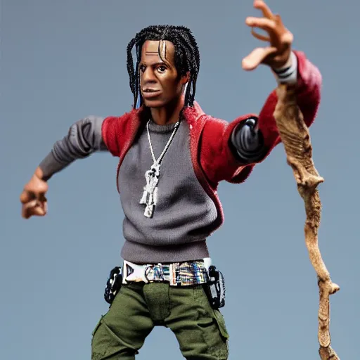 Image similar to Travis Scott action figure, 5 points of articulation, full body and face, 4k, highly detailed