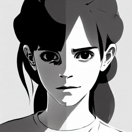 Image similar to beautiful boyish emma watson 3 / 4 nose sketches overlay gapmoe yandere grimdark, trending on pixiv fanbox, painted by greg rutkowski makoto shinkai takashi takeuchi studio ghibli, akihiko yoshida