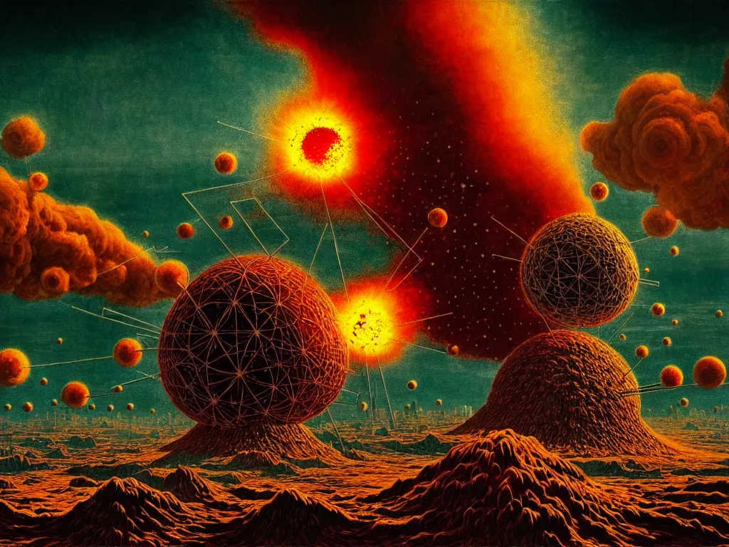 Image similar to highly detailed photo of atomic explosion, trending on deviantart, neo surrealism, sharp focus, a lot of little details, octane, masterpiece, art by max ernst