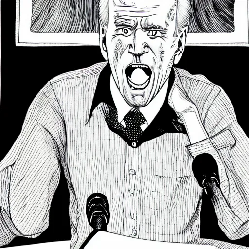 Image similar to joe biden screaming, junji ito, manga, scary,