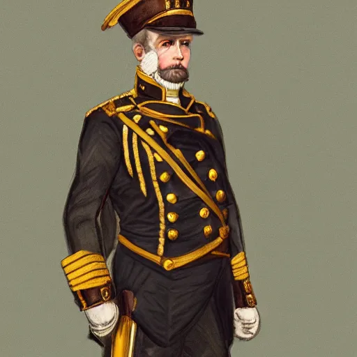Image similar to man wearing a 19th century admirals uniform, intricate, elegant, highly detailed, digital painting, artstation, concept art, matte, sharp focus, illustration