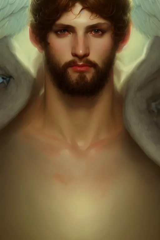 Prompt: a portrait of the male angel Azazel, illustration, soft lighting, soft details, iridescent lights, painting oil on canvas by Edmund Blair Leighton and Charlie Bowater octane render trending on artstation d&d characters, 4k, 8k, HD