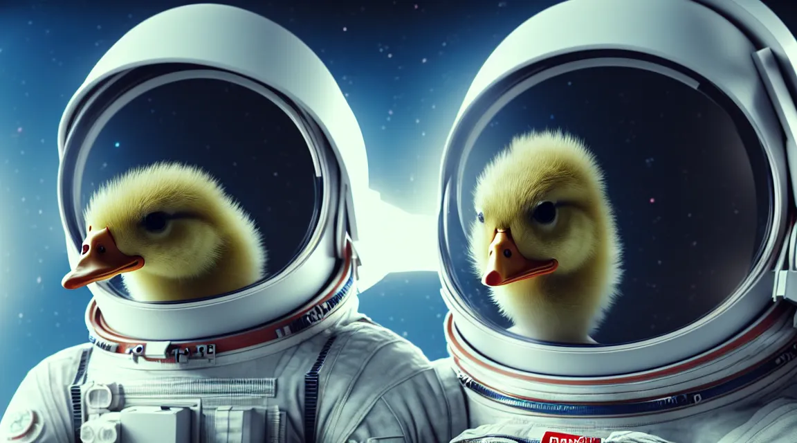 Image similar to epic portrait of an astronaut duckling, awesome gorgeous symmetrical perfect octane vfx maya render realistic