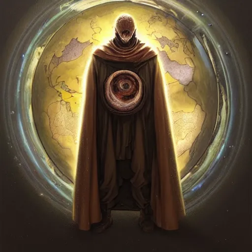 Prompt: masked nomad male wearing a cloak and holding a holographic planet projection in his hand, detailed, sci - fi, digital painting, artstation, sharp focus, illustration, ominous, artgerm, tomasz alen kopera, peter mohrbacher, donato giancola, joseph christian leyendecker, wlop, frank frazetta