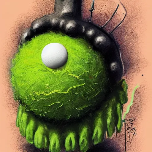 Image similar to a tennis ball monster, digital art, fantasy, magic, trending on artstation, ultra detailed, professional illustration by Basil Gogos