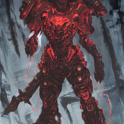 Image similar to doom slayer, painted by tsutomu nihei, painted by stanley lau