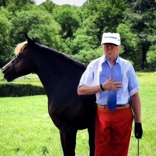 Image similar to ( donald trump × horse ) in a pasture