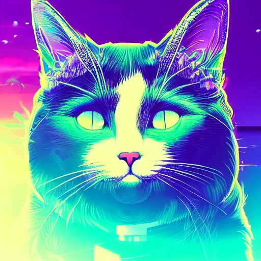 Prompt: a beautiful ultradetailed anime cat, portrait, vaporwave, synthwave, neon, vector graphics, cinematic, volumetric lighting, f 8 aperture, cinematic eastman 5 3 8 4 film, photorealistic, anime art wallpaper 4 k