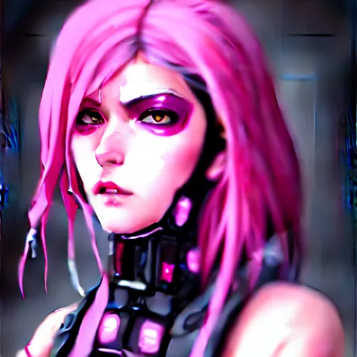 Image similar to female cyberpunk in pink and black, very detailed, realistic face, detailed face, matte, tonemapping, bbwchan, perfection, 4 k, cushart krenz