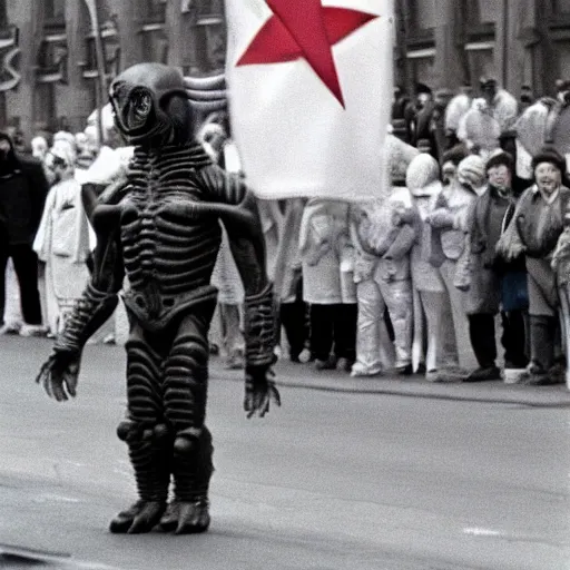 Image similar to alien during a may 1 st parade, soviet union, 1 9 7 0 s, photography