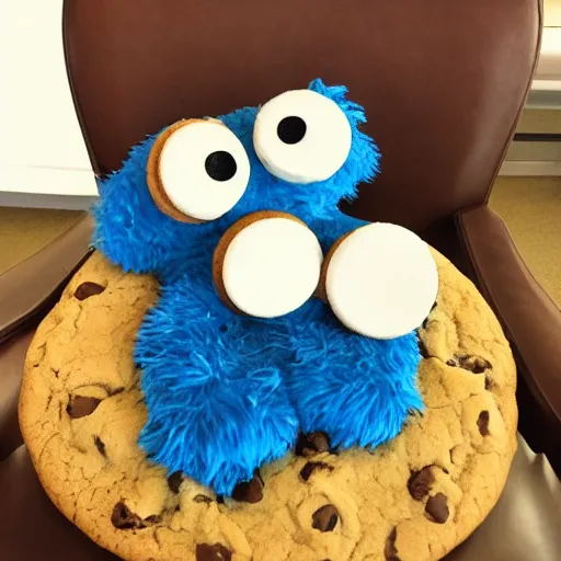 Prompt: cookie monster sitting on chair at overeaters anonymous meeting, highly detailed, sad,