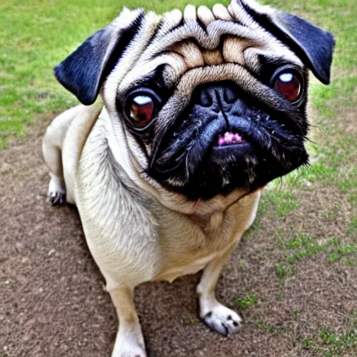 Image similar to the world's uglies pug, extreme amount of folds, mangled teeth