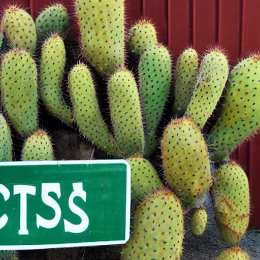 Image similar to prickly pears with a sign that say'cactus'